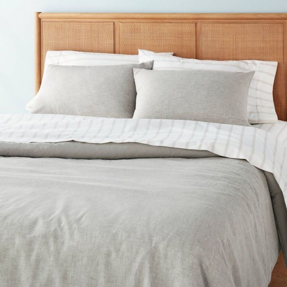3pc Full/Queen Linen Blend Comforter Set Jet Gray  Gray